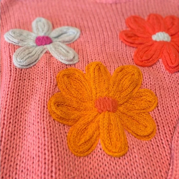 BiBi Floral Knit Sweater - Pink and Orange - Picture 3 of 5